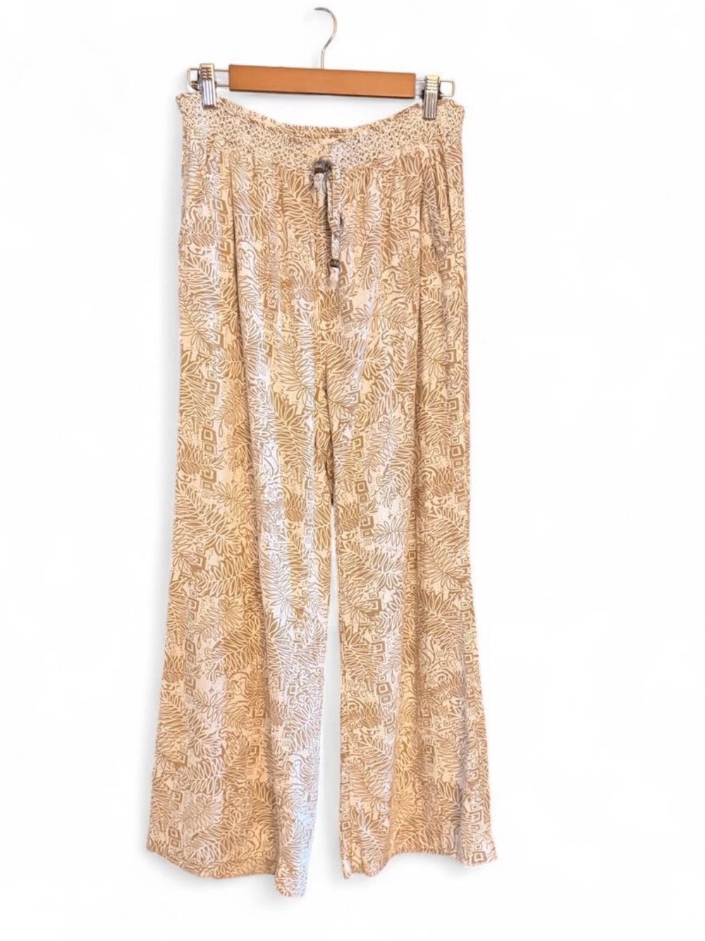 Women's Cali1850 Casual Tan Printed Wide-Leg Lounge Pants